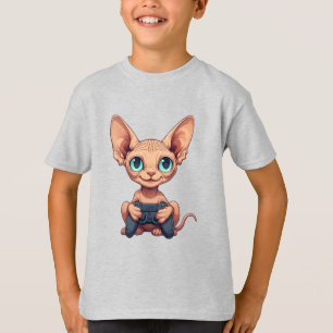 Sphynx-Katze hält Spielcontroller T-Shirt