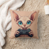 Sphynx-Katze hält Spielecontroller Kissen (Decke)