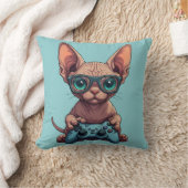 Sphynx-Katze hält Spielecontroller Kissen (Decke)