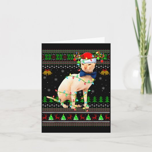 Sphynx-Katze hässliche Weihnachtspullover Feiertag Karte (Vorderseite)