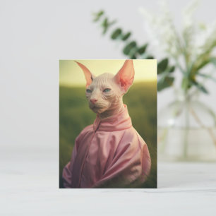 Sphynx-Katze im Outfit – Spieltriebige Naturkunst Postkarte