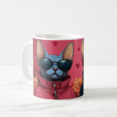 Sphynx Katze mit Herz-Rose Valentinstag Kaffeetasse (Vorderseite Links)