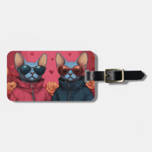 Sphynx-Katze mit Herzrosen Valentinstag Gepäckanhänger