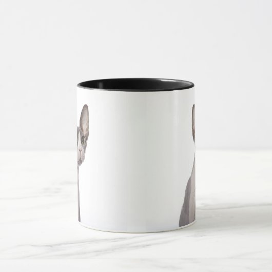 Sphynx Katze mit überraschtem Ausdruck Tasse (Zentrum)