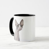 Sphynx Katze mit überraschtem Ausdruck Tasse (Vorderseite Links)