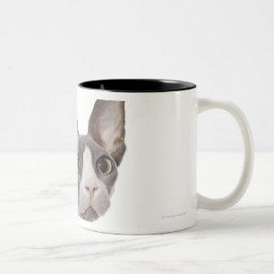 Sphynx Katze mit überraschtem Ausdruck Zweifarbige Tasse