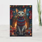 Sphynx Katze mit Weihnachtsgeschenken Feuerplatz Karte (Vorderseite)