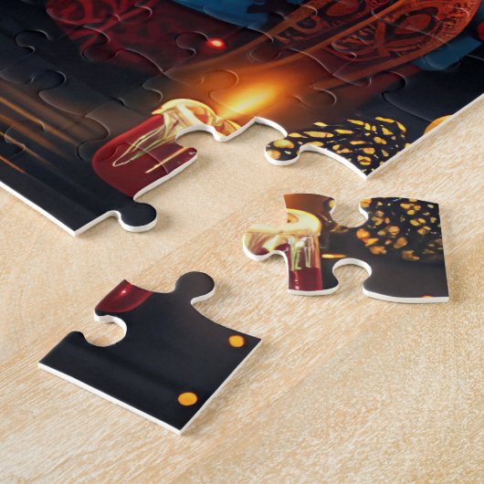 Sphynx Katze mit Weihnachtsgeschenken Feuerplatz Puzzle (Seite)