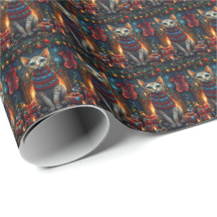 Sphynx-Katze mit Weihnachtsgeschenken Kamin Geschenkpapier
