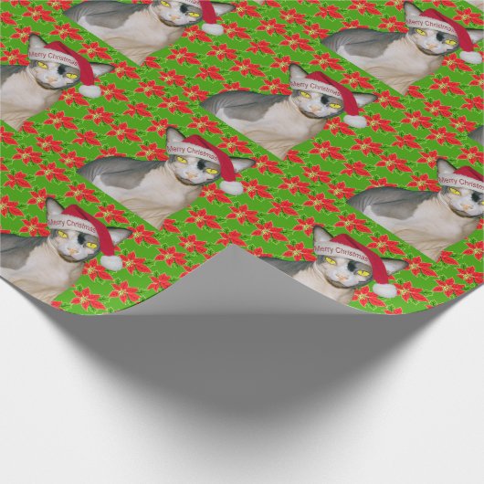 Sphynx Katze Ninja Sankt WeihnachtenHoli grünes Geschenkpapier (Ecke)