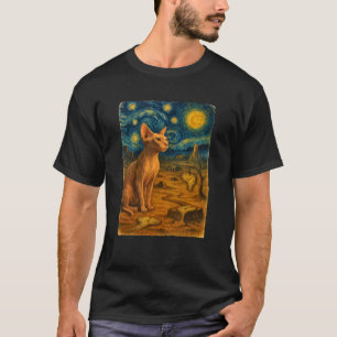 Sphynx-Katze Sternennacht Kunst Impressionismus Su T-Shirt