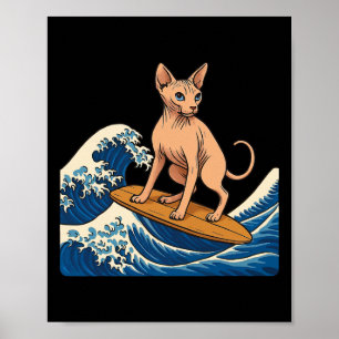 Sphynx-Katze surft auf japanischer Welle Poster