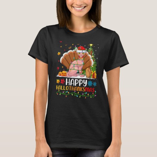 Sphynx-Katze Tier Sphynx-Katze Hellothanksmas T-Shirt (Vorderseite)