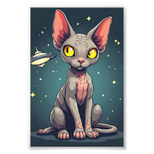 Sphynx-Katze-UFO-Weltraum-Cartoon-Kunst beurteilen Fotodruck
