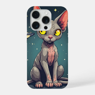 Sphynx-Katze-UFO-Weltraum-Cartoon-Kunst beurteilen iPhone 15 Pro Hülle