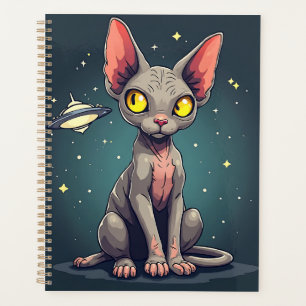 Sphynx-Katze-UFO-Weltraum-Cartoon-Kunst beurteilen Planer