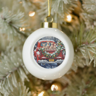 Sphynx-Katze Weihnachten Rotes Lastwagen Ferien Keramik Kugel-Ornament