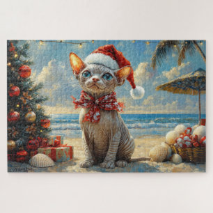Sphynx-Katze Weihnachten Vintage Strand Puzzle