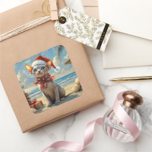 Sphynx-Katze Weihnachten Vintage Strand Quadratischer Aufkleber