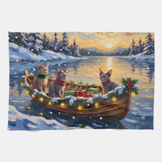 Sphynx-Katze Weihnachtsboot Urlaub Geschirrtuch (Horizontal)