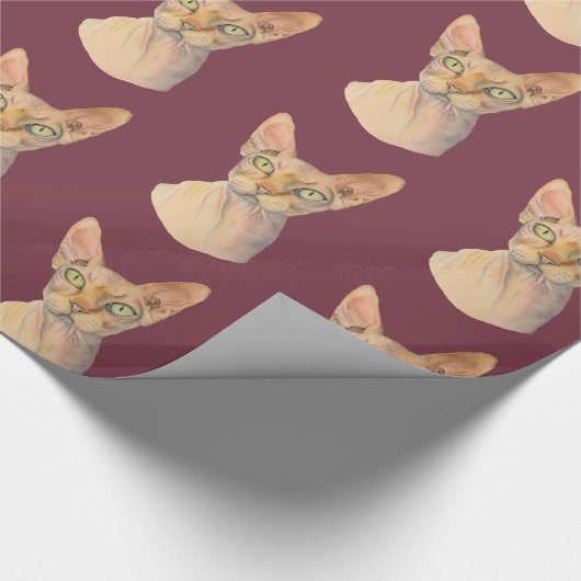 Sphynx Katzen-Aquarell-Porträt Geschenkpapier (Ecke)