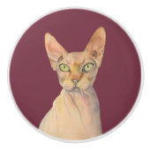 Sphynx Katzen-Aquarell-Porträt Keramikknauf (Vorderseite)