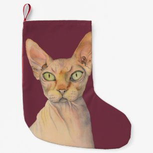 Sphynx Katzen-Aquarell-Porträt Kleiner Weihnachtsstrumpf