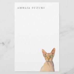 Sphynx Katzen-Aquarell-Porträt mit Namen Briefpapier