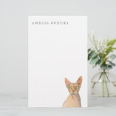 Sphynx Katzen-Aquarell-Porträt mit Namen Briefpapier (Stehend Vorderseite)