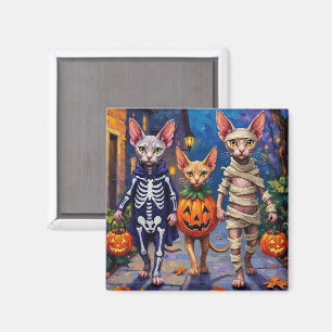 Sphynx-Katzen beim Trick-or-Treat in Halloween-Kos Magnet