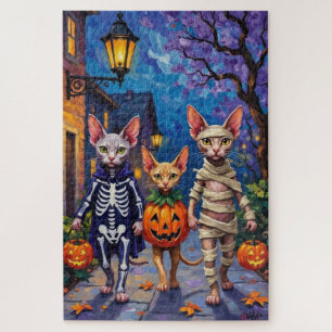 Sphynx-Katzen beim Trick-or-Treat in Halloween-Kos Puzzle
