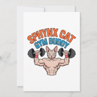 Sphynx-Katzen-Gym-Buddy Muskelige Cartoon-Kunst Feiertagskarte