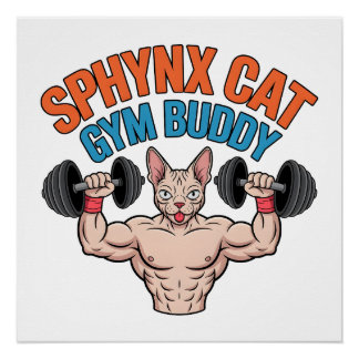 Sphynx-Katzen-Gym-Buddy Muskelige Cartoon-Kunst Poster