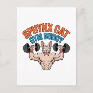 Sphynx-Katzen-Gym-Buddy-Muskulöse-Cartoon-Kunst Postkarte