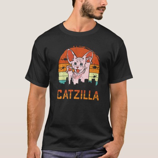 Sphynx-Katzen-Kätzchen Catzilla Monster greift Sta T-Shirt (Vorderseite)