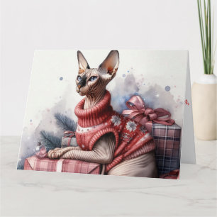 Sphynx-Katzen-Kunst Weihnachten Aquarell-Weihnach Dankeskarte
