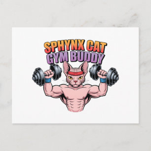 Sphynx-Katzen-Turnbuddy Muskulöse Cartoon Postkarte