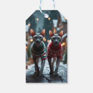 Sphynx Katzen Weihnachten Schnee Feiertag Geschenkanhänger