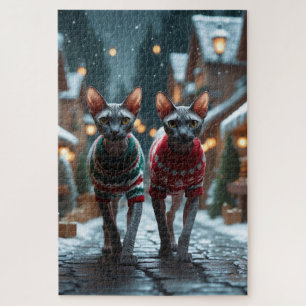 Sphynx Katzen Weihnachten Schnee Feiertag Puzzle