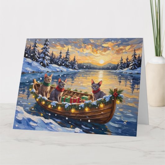 Sphynx-Katzen-Weihnachtsboot-Feiertag Karte (Vorderseite)