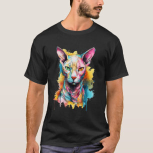Sphynx-Katzenliebhaber Buntes Pop-Art Sphynx-Katze T-Shirt