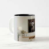 Sphynx Katzenwandkunst Zweifarbige Tasse (Vorderseite Links)