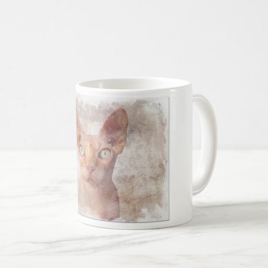Sphynx KatzeWatercolor. Kaffeetasse (VorderseiteRechts)