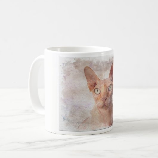 Sphynx KatzeWatercolor. Kaffeetasse (Vorderseite Links)