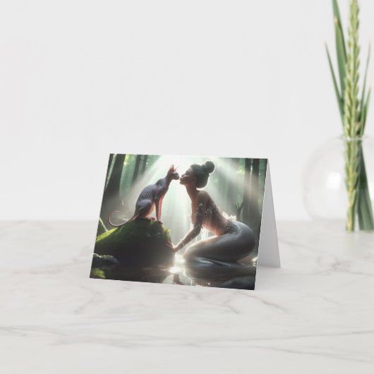 Sphynx Kissing Mermaid Grußkarte Karte (Vorderseite)