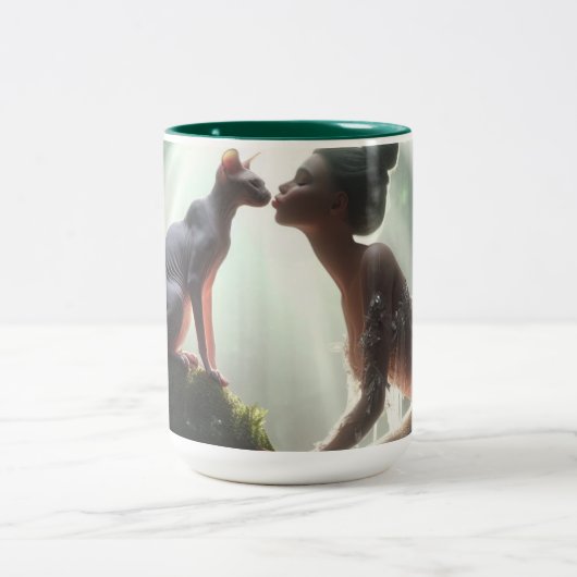 Sphynx Kissing Mermaid Zweifarbige Tasse (Mittel)