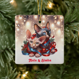 Sphynx Kittens Weihnachten Keramikornament