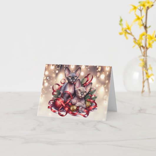 Sphynx Kittens Weihnachtskarte Karte (Gelbe Blume)