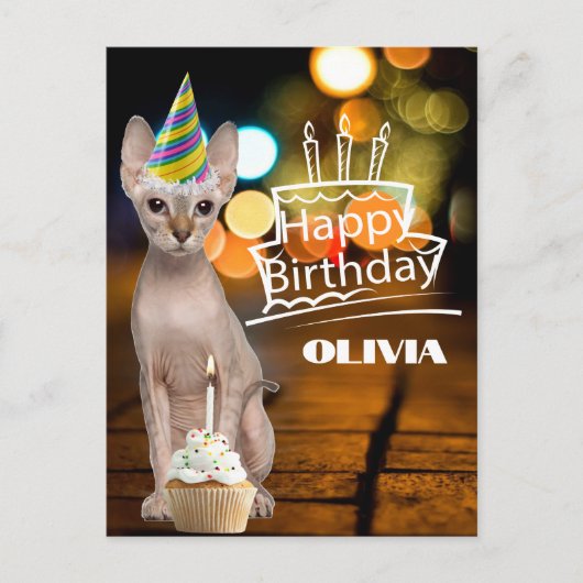 Sphynx Kitty Birthday Hat Postkarte (Vorderseite)