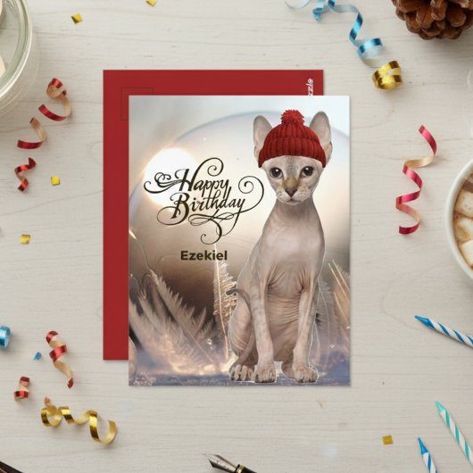 Sphynx Kitty Red Hat Geburtstagskarte Postkarte
